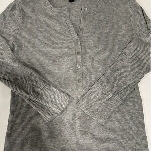 J.CREW WOMEN'S HEATHER GRAY 3/4 SLEEVE RIBBED HENLEY TEE TOP Sz M